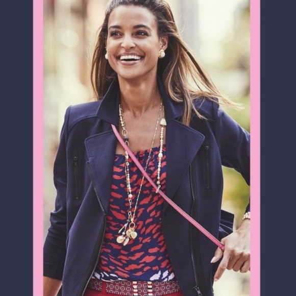 CAbi Chance Navy Blue Asymmetrical Zip-Front Moto Jacket size Medium - Picture 5 of 16